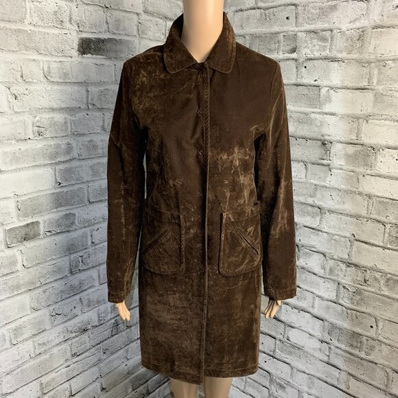 Anthropologie Sleeping On Snow Velvet Overcoat Chocolate Brown Boho Trench Coat - Picture 1 of 16